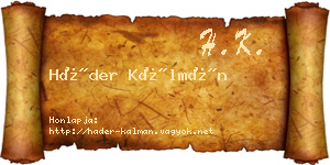 Háder Kálmán névjegykártya
